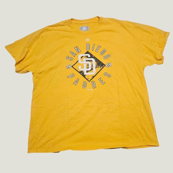 San Diego Padres Majestic Mens Gold T-Shirt 2XL 100% Cotton - Picture 1 of 7